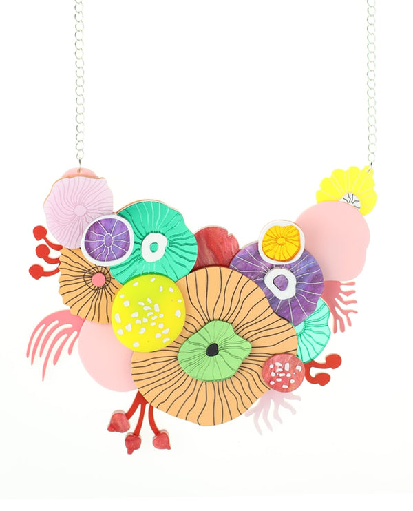 Forest mushroom statement necklace