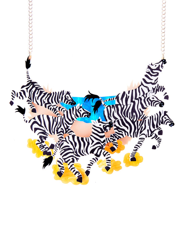 Galloping Majestic Zebras statement Necklace