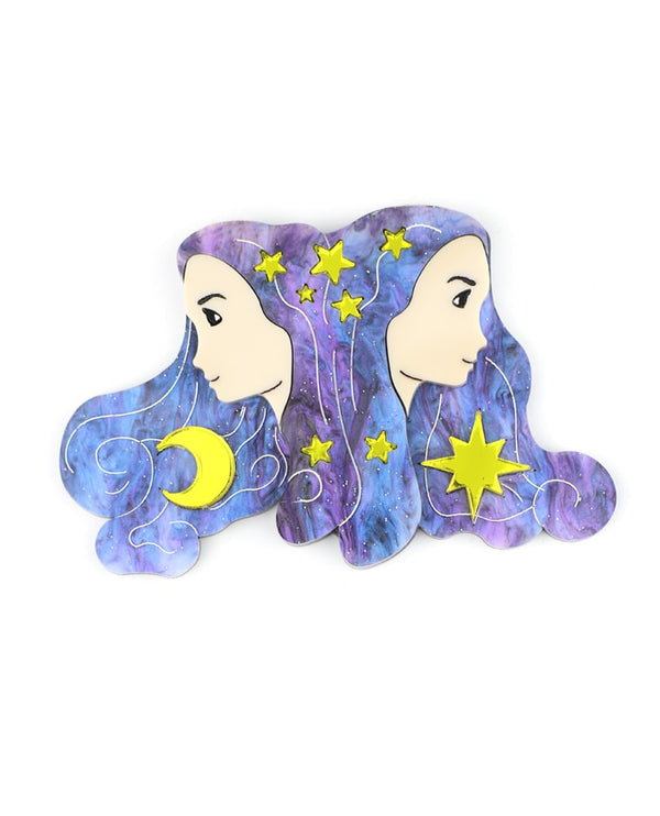 Gemini-zodiac-sign-brooch-la-vidriola-plastic-jewellery-cosmica-detail