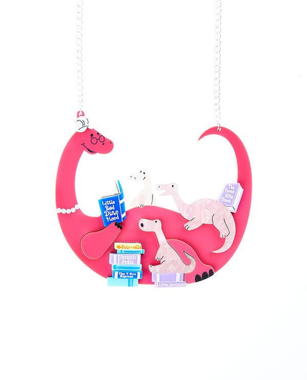 Granny Dino reading to her Grand-Dinos Necklace