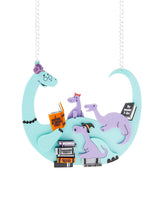 Granny Dino reading to her Grand-Dinos Upside Down Edition Necklace