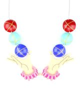 Juggling-hands-necklace-la-vidriola-plastic-jewellery-circus-where-the-magic-happens-detail