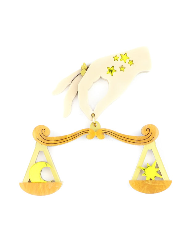 Libra-zodiac-sign-brooch-la-vidriola-plastic-jewellery-cosmica-detail