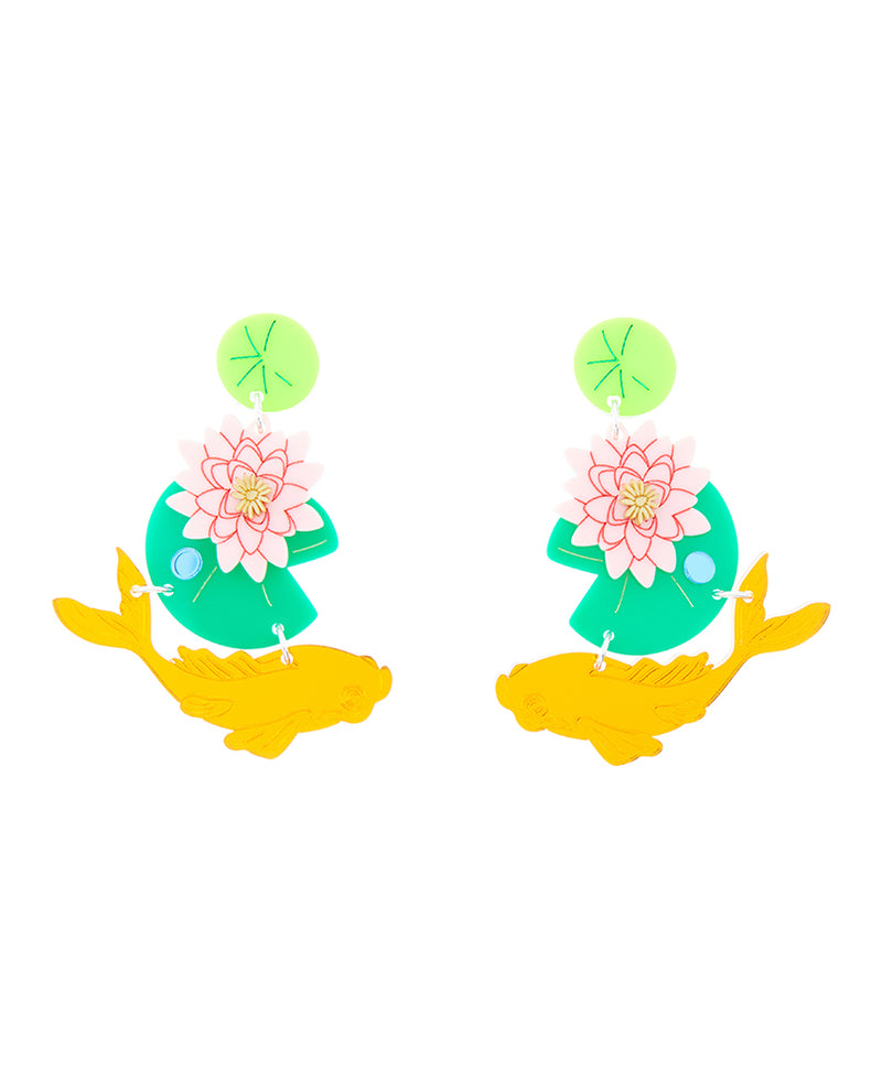 Lily Pad Koi Fish Earrings