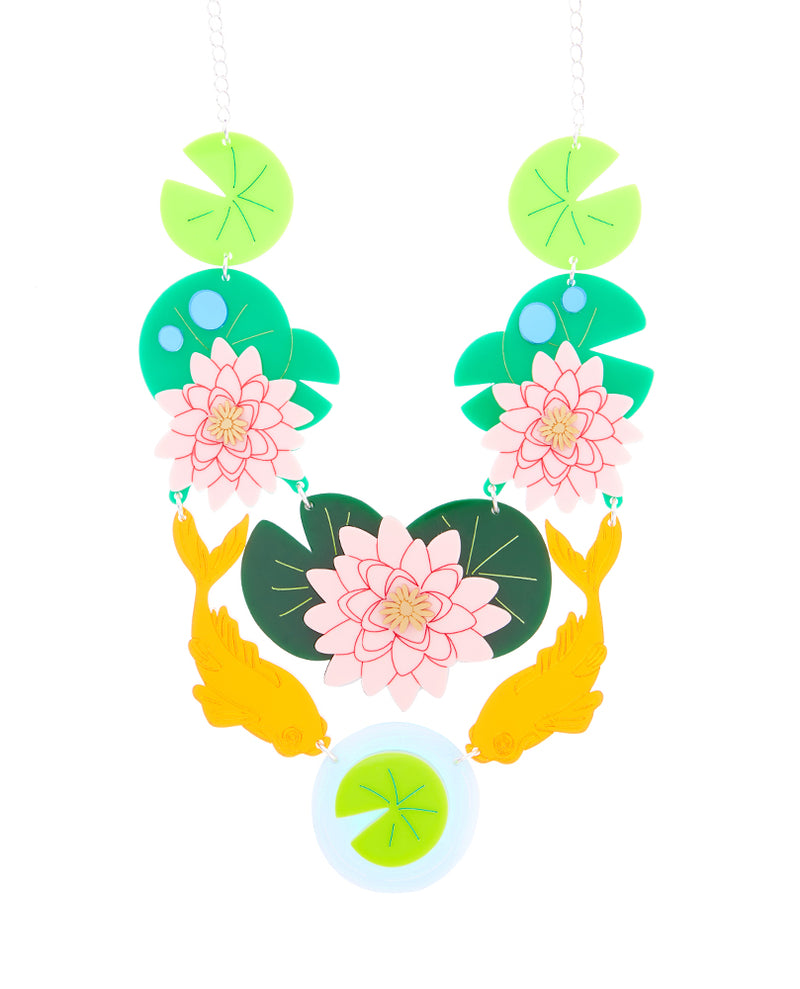 Lily Pad Koi Fish Statement Necklace