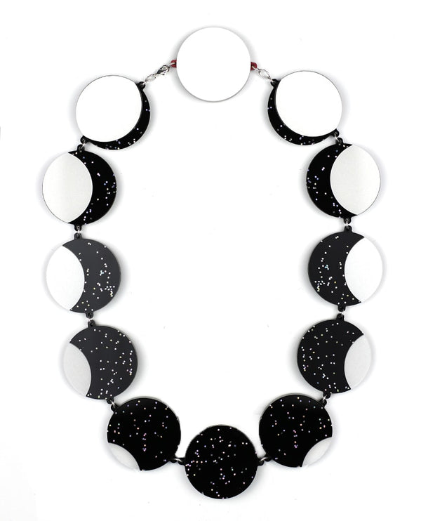 Lunar-phases-statement-necklace-la-vidriola-plastic-jewellery-cosmica-detail