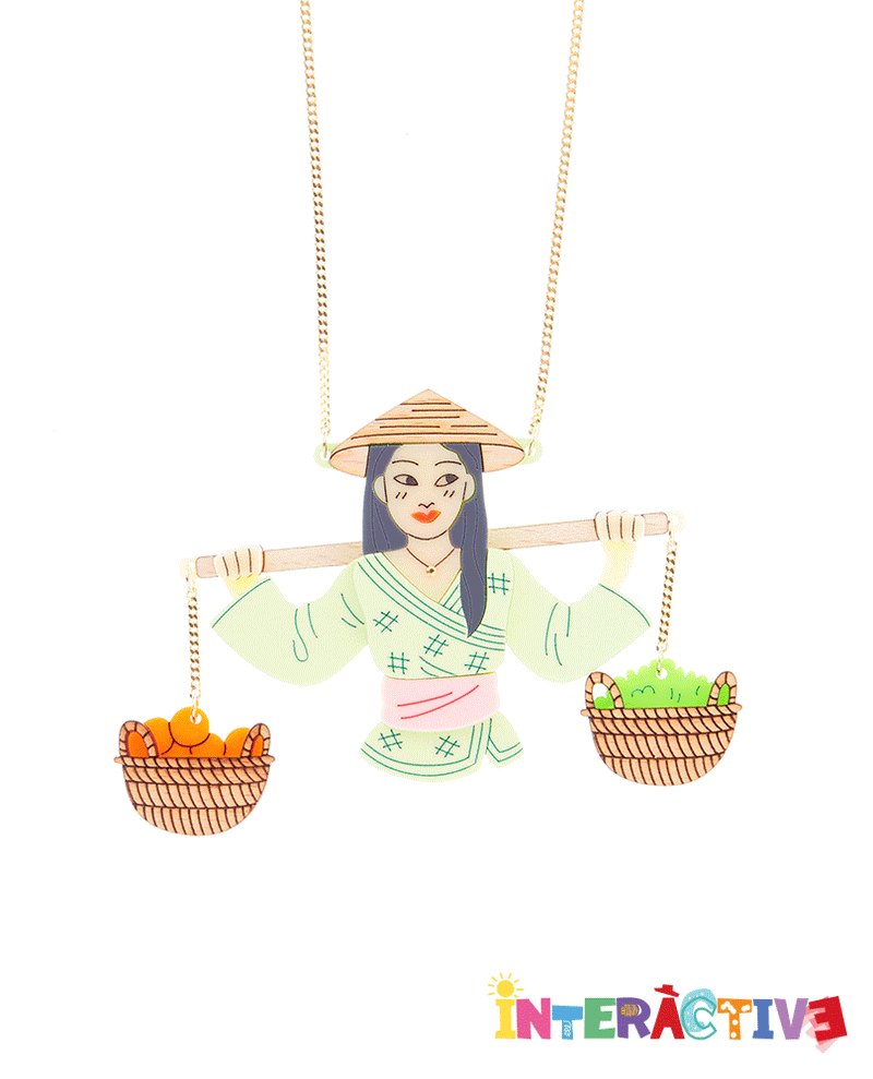 Market Girl with her Carrying Pole Necklace -interactive-