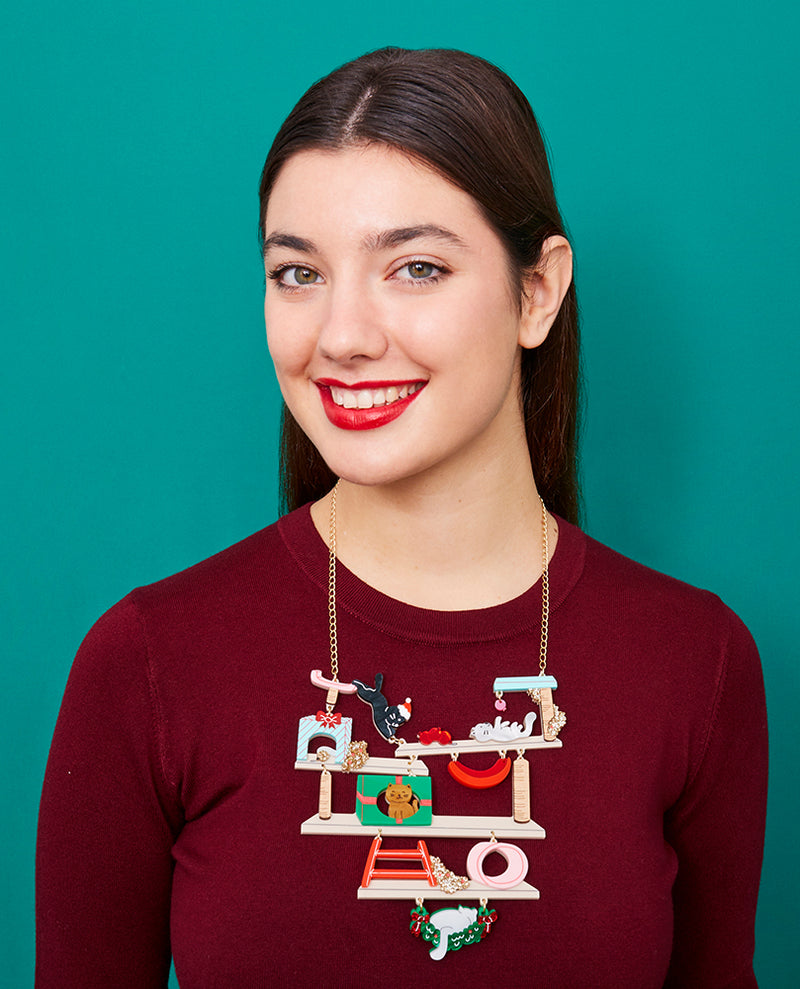 Me-Ow-Ho-Ho Happy Cat Tree Statement Necklace
