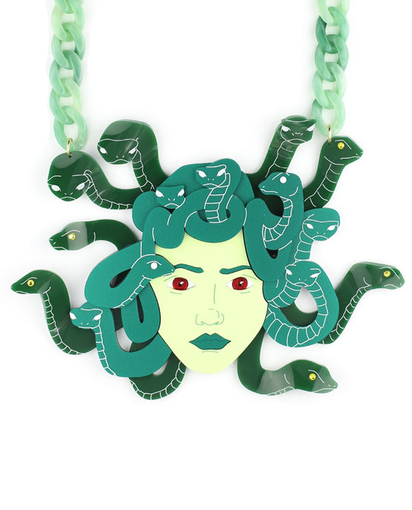 Medusa-statement-green-necklace-classic-la-vidriola-detail
