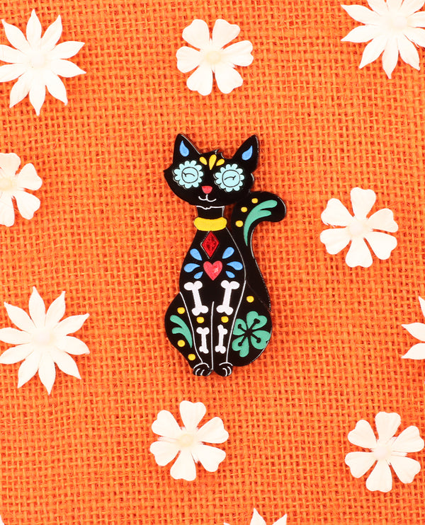 Meow! It's Día de los Muertos Brooch