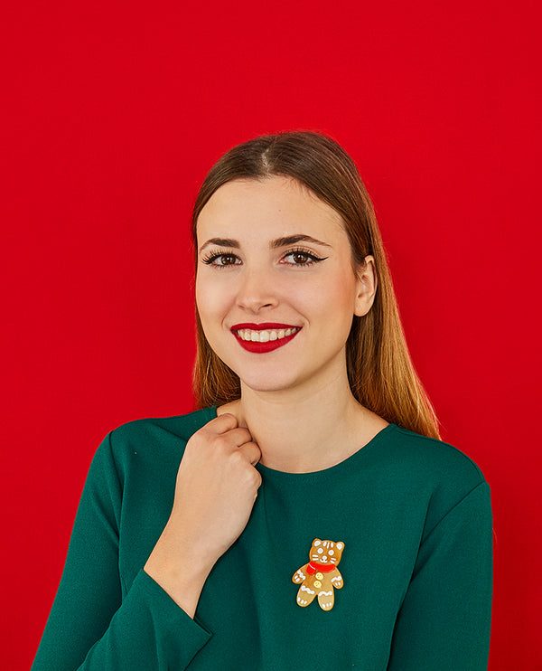 Meow! Kitty Cat Gingerbread Brooch