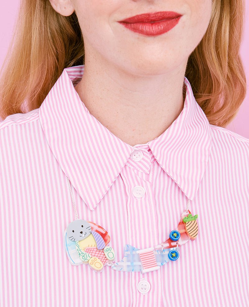 Mr. Snuffles the Patchwork Bunny Necklace