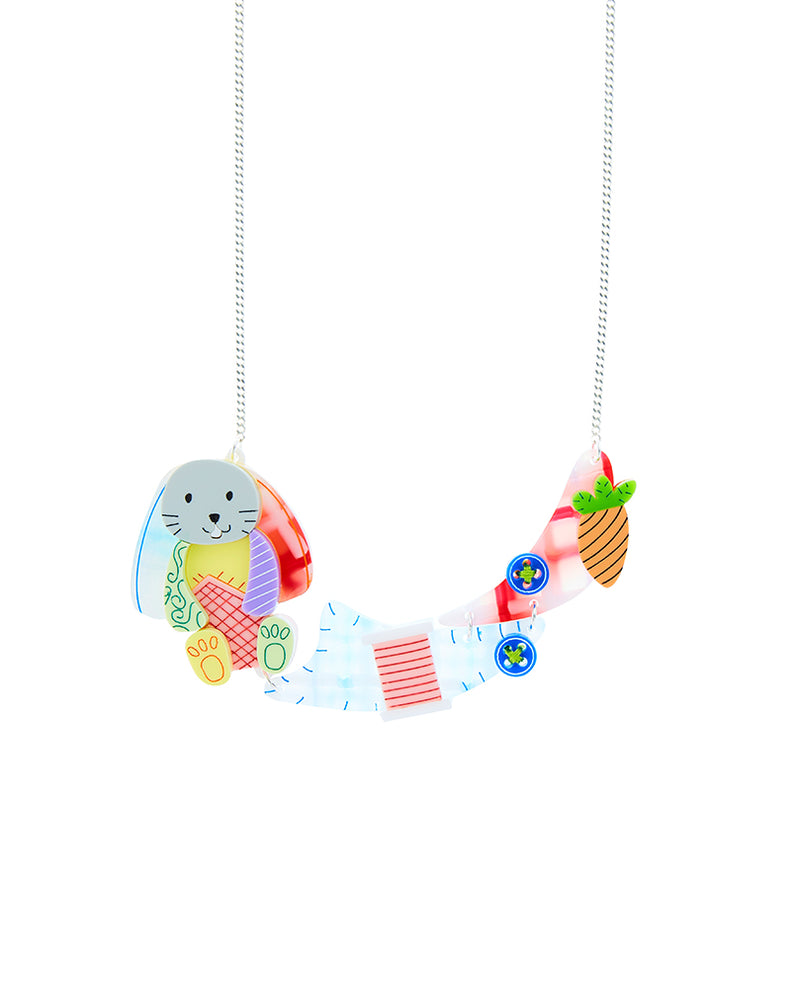 Mr. Snuffles the Patchwork Bunny Necklace