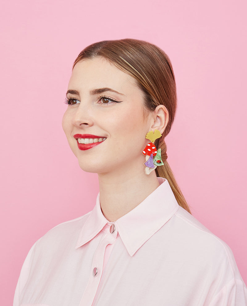 Mystical Mushroom and Insect Morning Dew Earrings