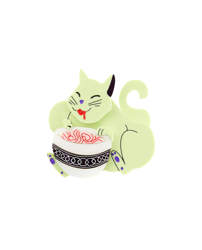 Zombie Cat Eating Brain Noodles Upside Down Edition Brooch