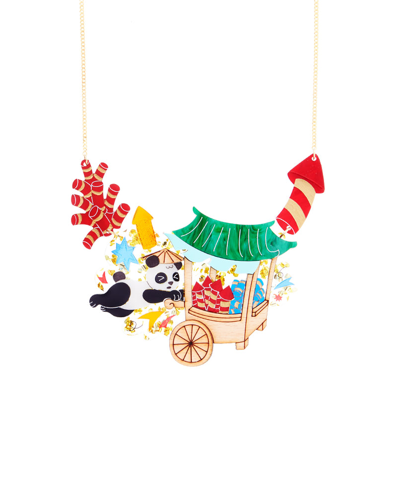 Panda and the Chinese Firework Cart Necklace