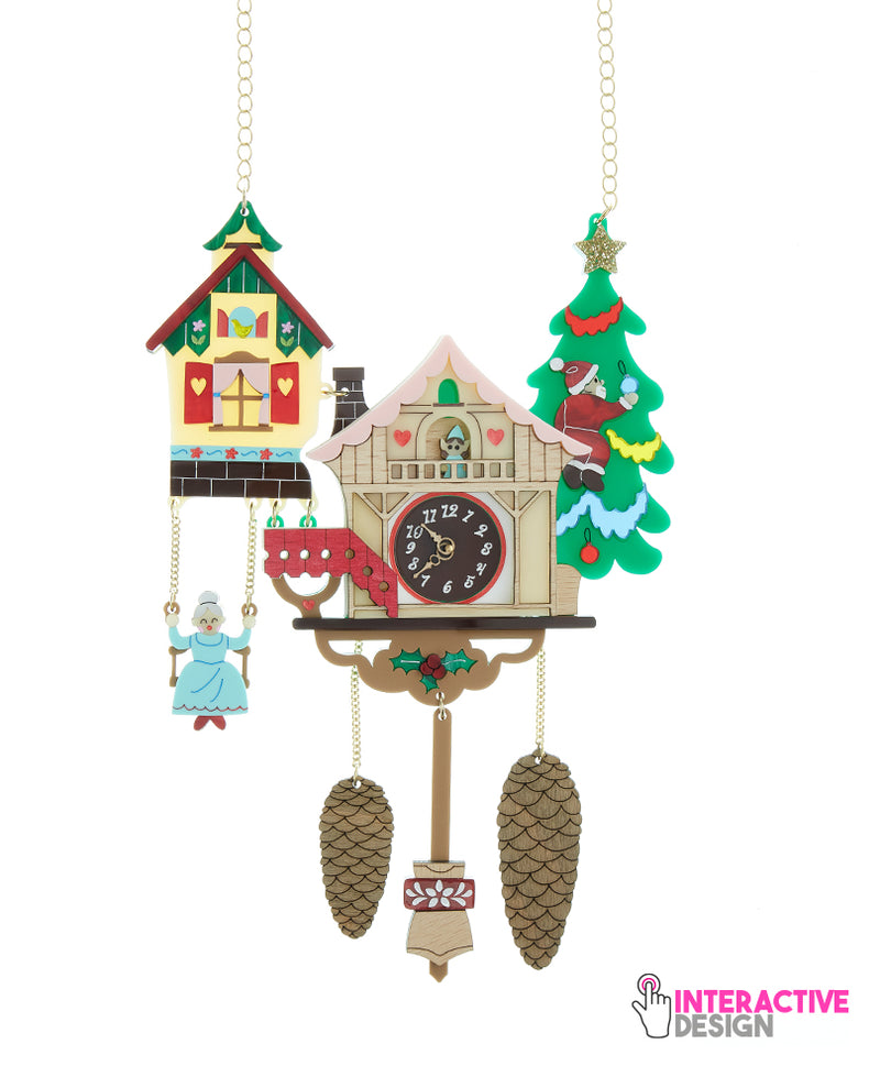 Peek-a-boo! Cu-ckoo Clock Statement Necklace -interactive-