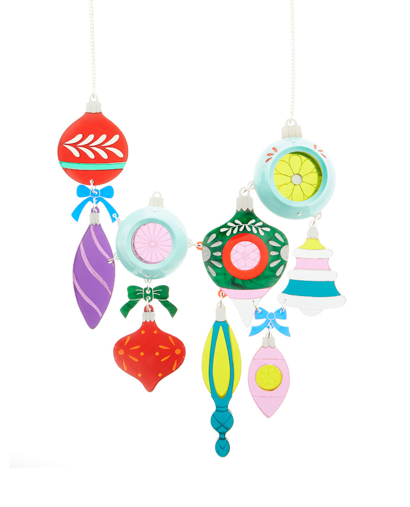 Retro Jolly Christmas Ornaments Statement Necklace