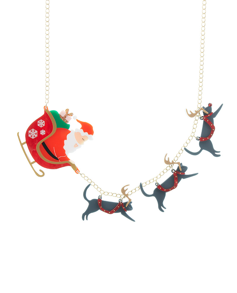 Santa and his Cat Reindeers Necklace