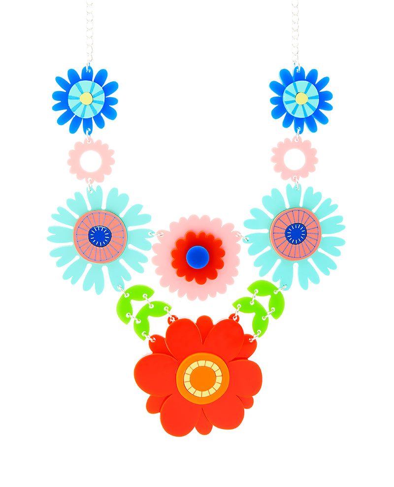 Scandinavian Folk Flower Paper Fun Statement Necklace