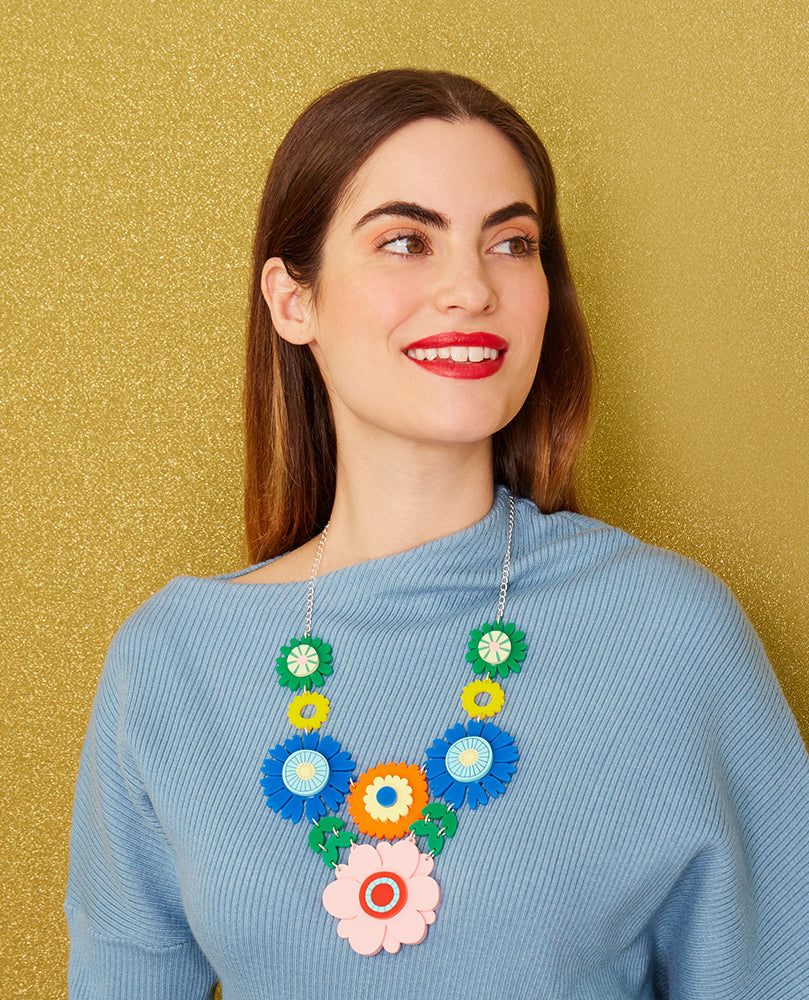 Scandinavian Folk Flower Statement Necklace