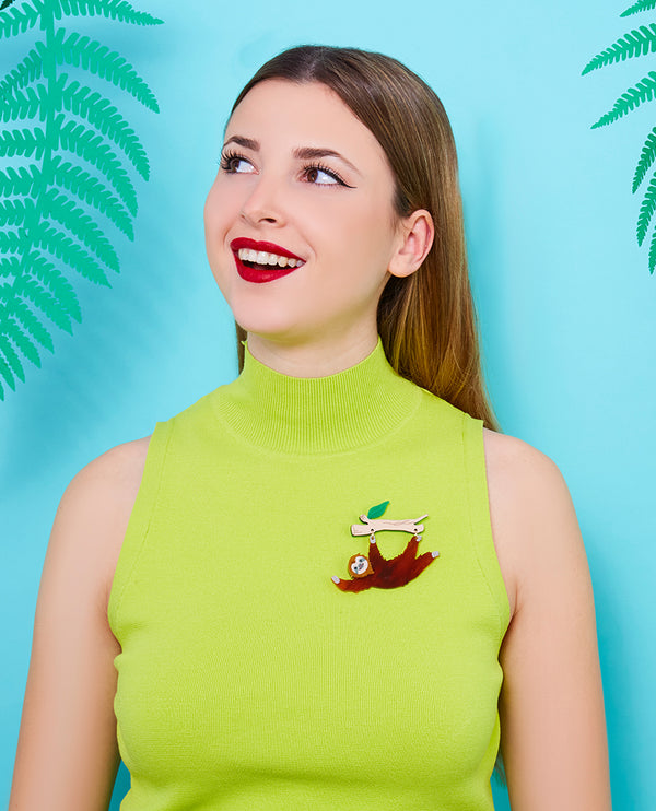 Sleepy Sloth Says Hello! Brooch