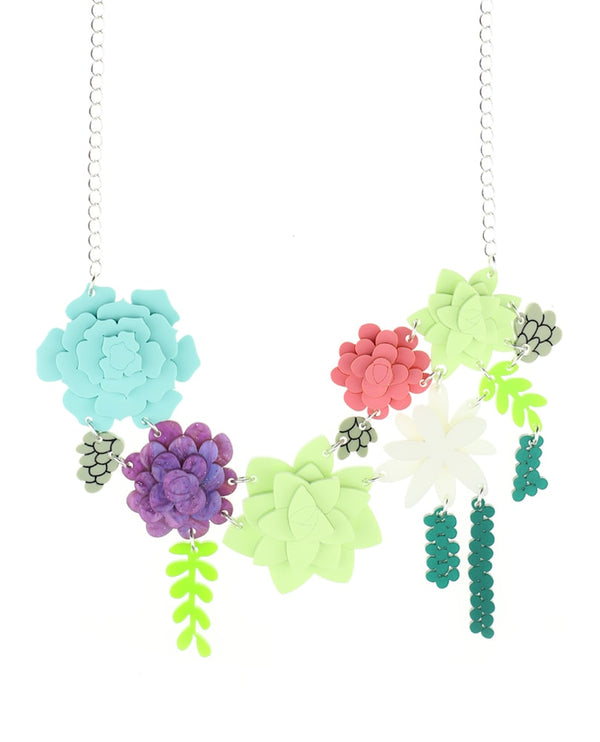 Succulent plant statement necklace