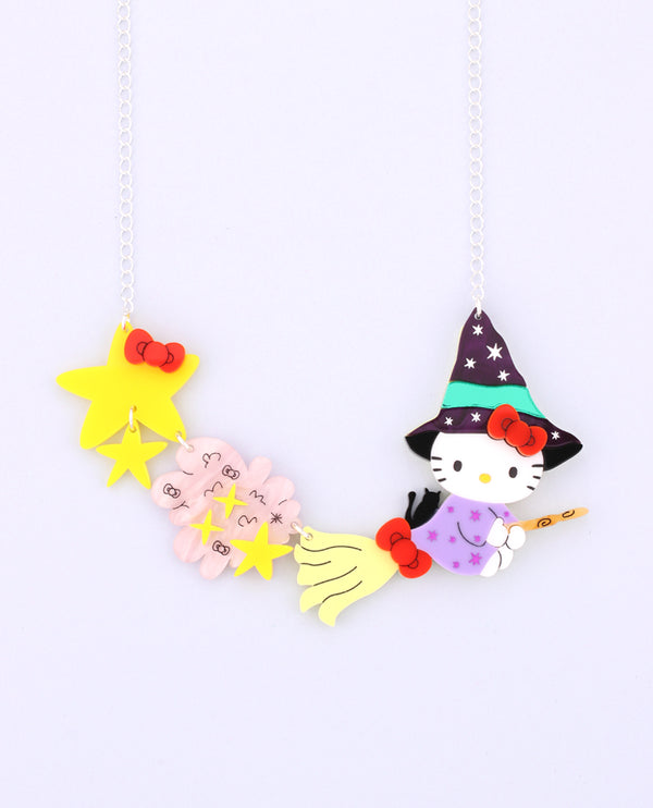 Witchy Hello Kitty on a broom necklace