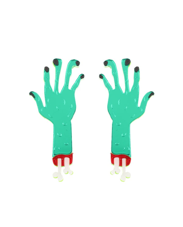 Zombie's-green--hands-earrings-classic-halloween-2020-la-vidriola-detail