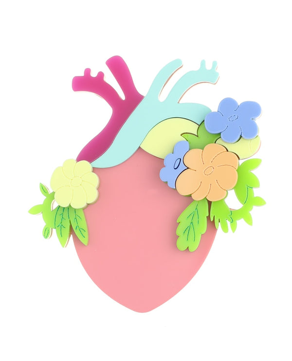 Heart in flower brooch