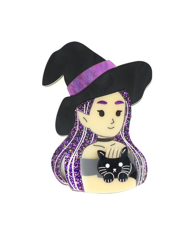 Witch and cat brooch