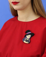 Witch and cat brooch
